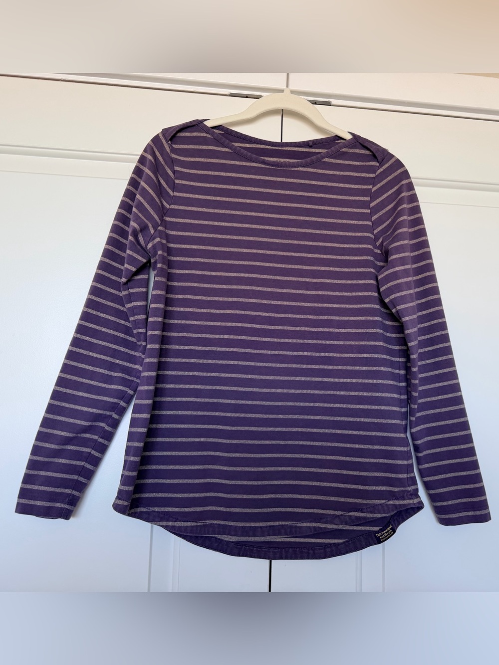 Fatface Breton Purple Metallic Long Sleeve Stripe T-Shirt